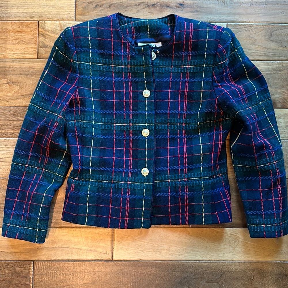 Vtg Kasper tartan plaid lady jacket